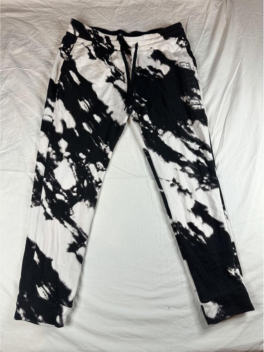 🖤🤍 Y2K Hollister Tie Dye Jogger Sweatpants XL Black White Lounge Retro🤍🖤